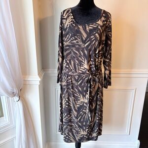 Anne Klein Abstract Long Sleeve Side Ruched Dress
